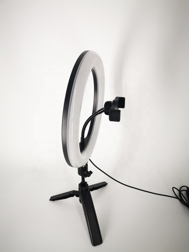 10 inch Mini LED Desktop Ring Light Stepless Dimming With Tripod Stand