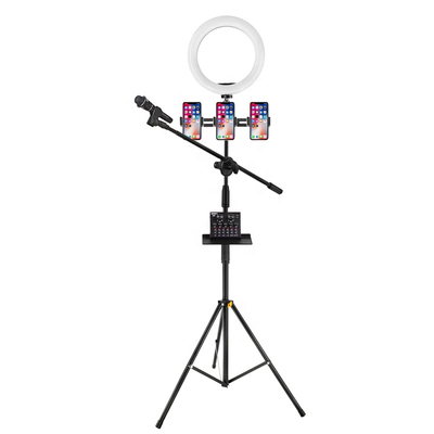Microphone tripod stand with 26cm ring light for livestream youtube video recording tiktok stand
