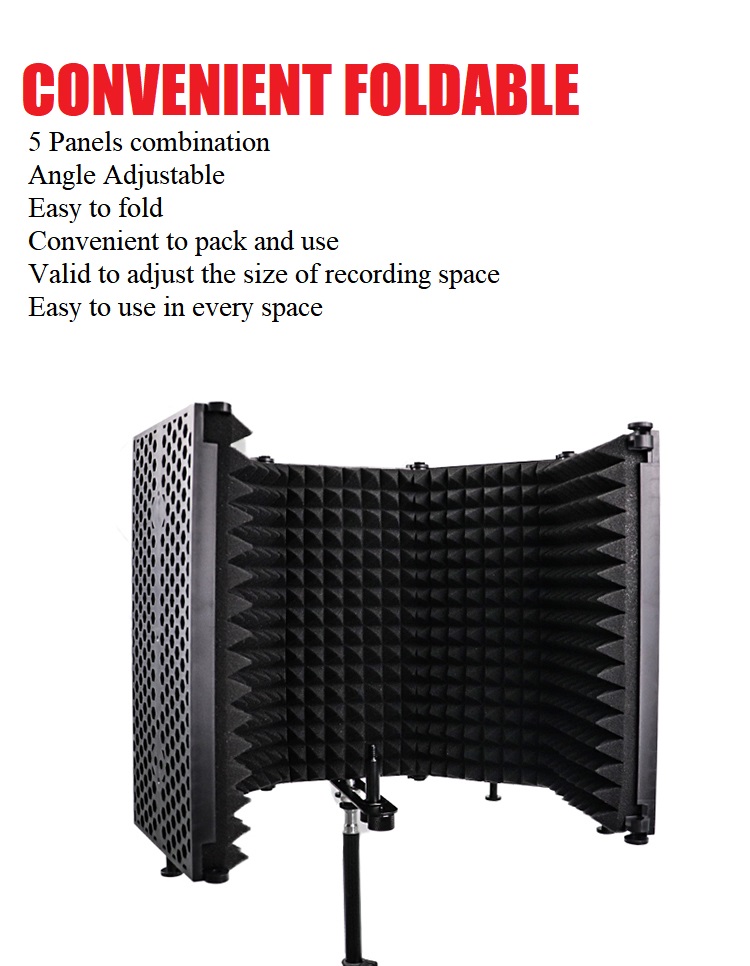 Microphone Insolation Shield 5 Panels for Singing/Recording With Microphone Stands Absorb Sounds Reduce Noise