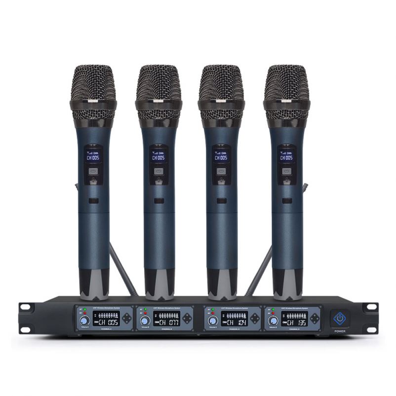 4 channels UHF Wireless Microphone with Handheld Microphone for Karaoke singing